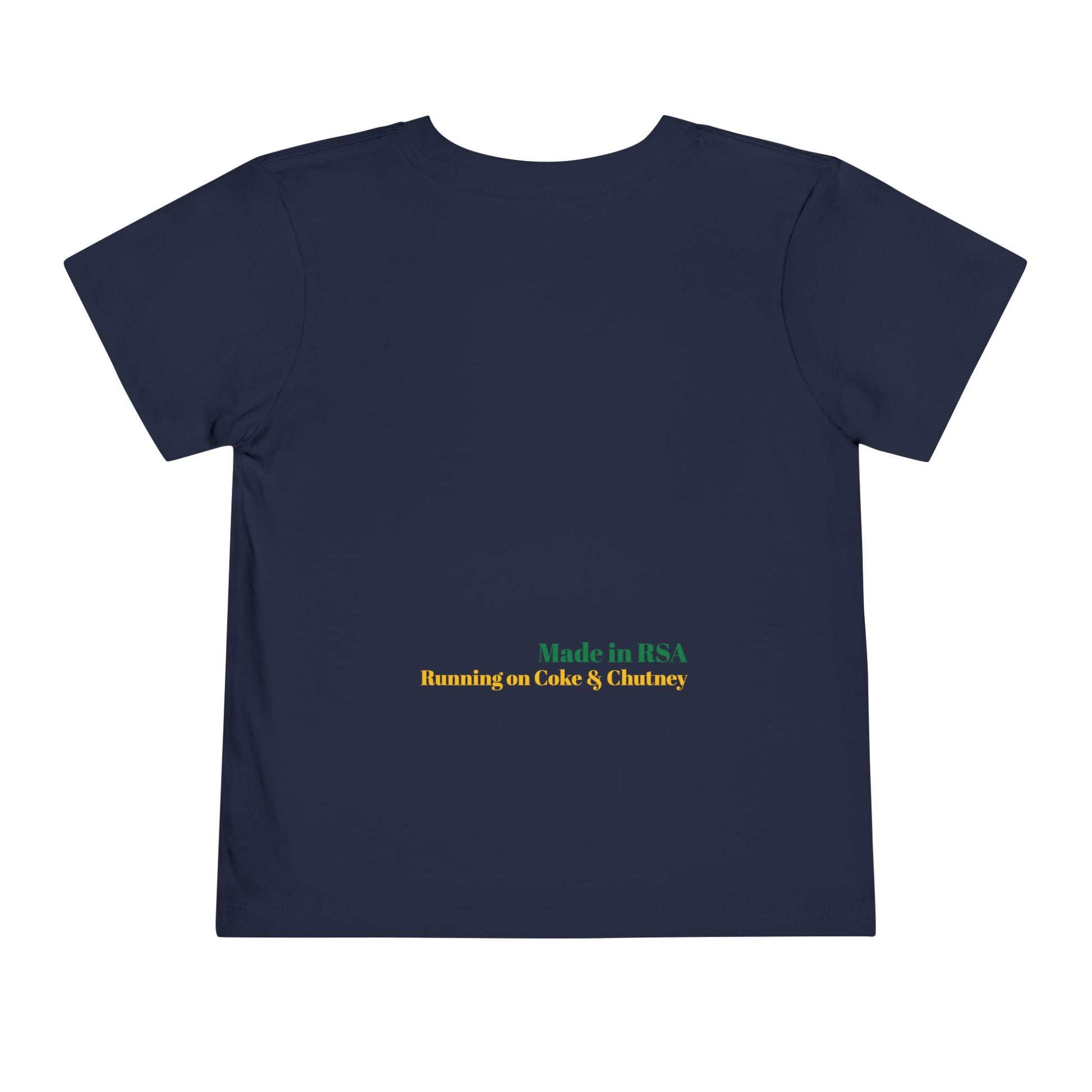 Bakgat Boytjie Toddler Tee – “Made in RSA, Running on Coke & Chutney” | Playful Short Sleeve Shirt for Little Legends