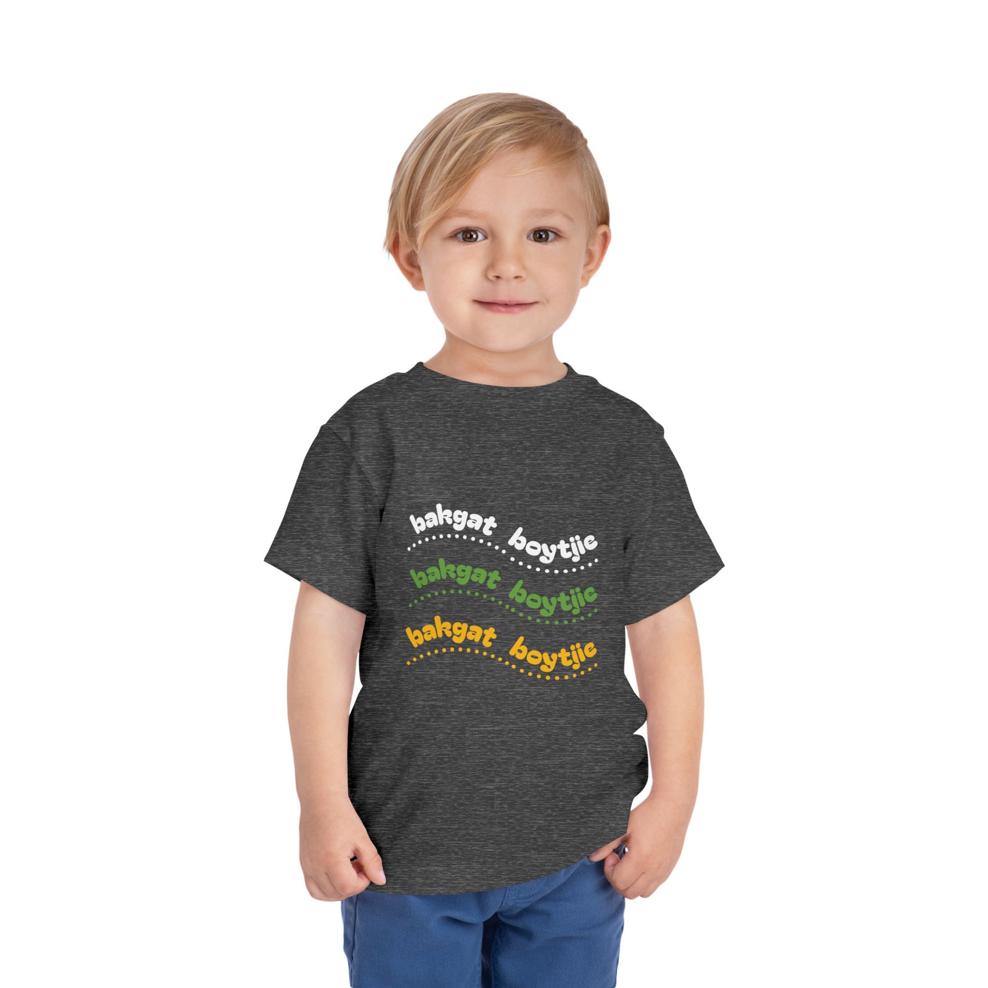Bakgat Boytjie Toddler Tee – “Made in RSA, Running on Coke & Chutney” | Playful Short Sleeve Shirt for Little Legends