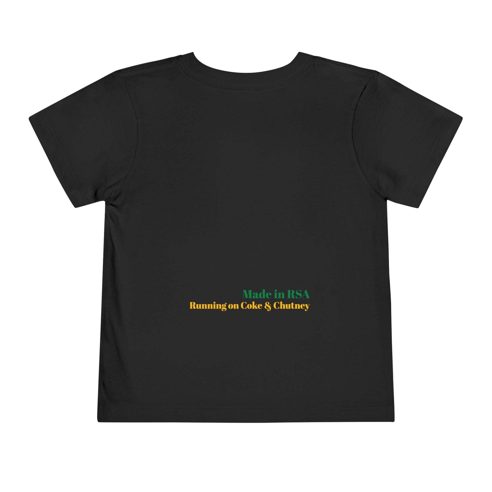 Bakgat Boytjie Toddler Tee – “Made in RSA, Running on Coke & Chutney” | Playful Short Sleeve Shirt for Little Legends
