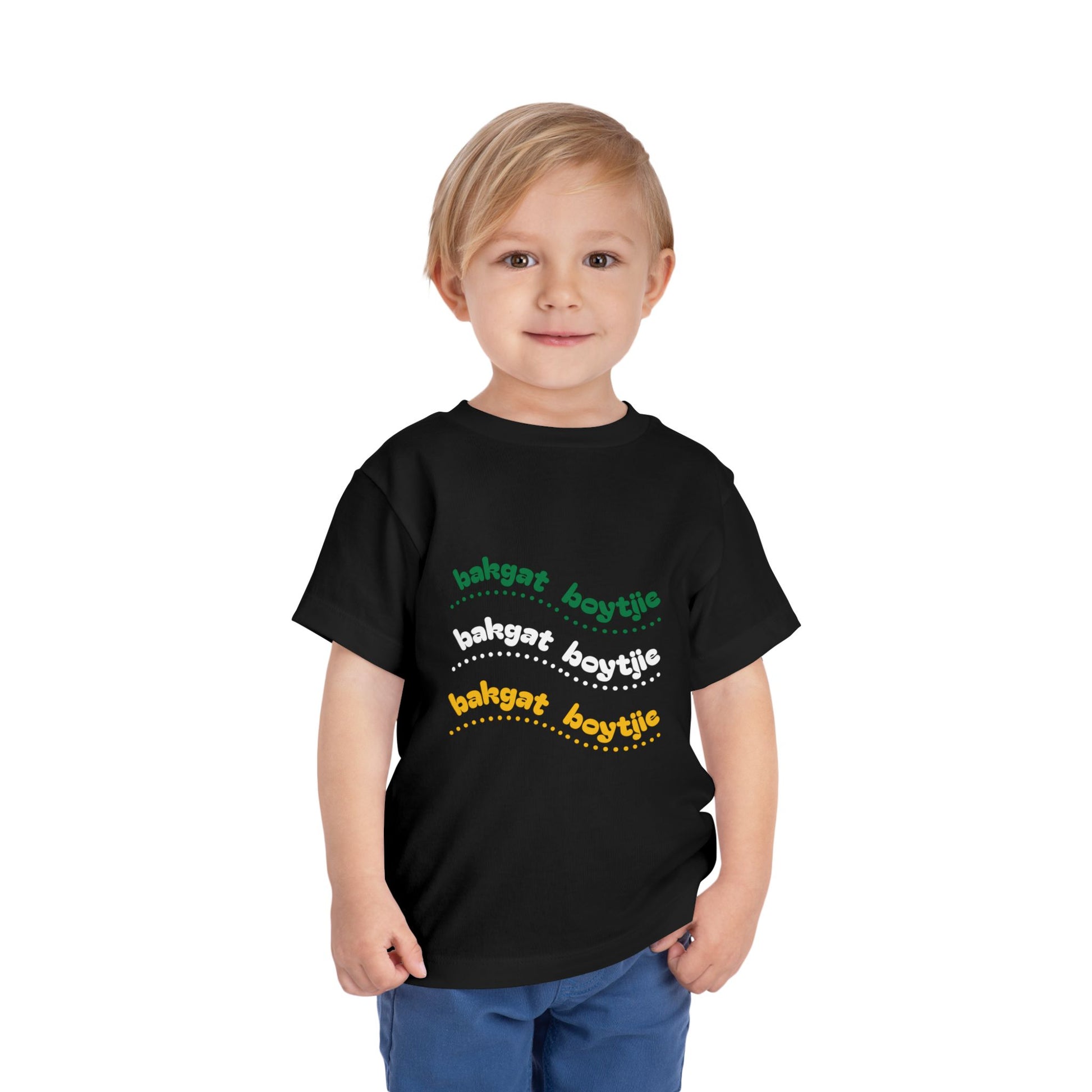 Bakgat Boytjie Toddler Tee – “Made in RSA, Running on Coke & Chutney” | Playful Short Sleeve Shirt for Little Legends
