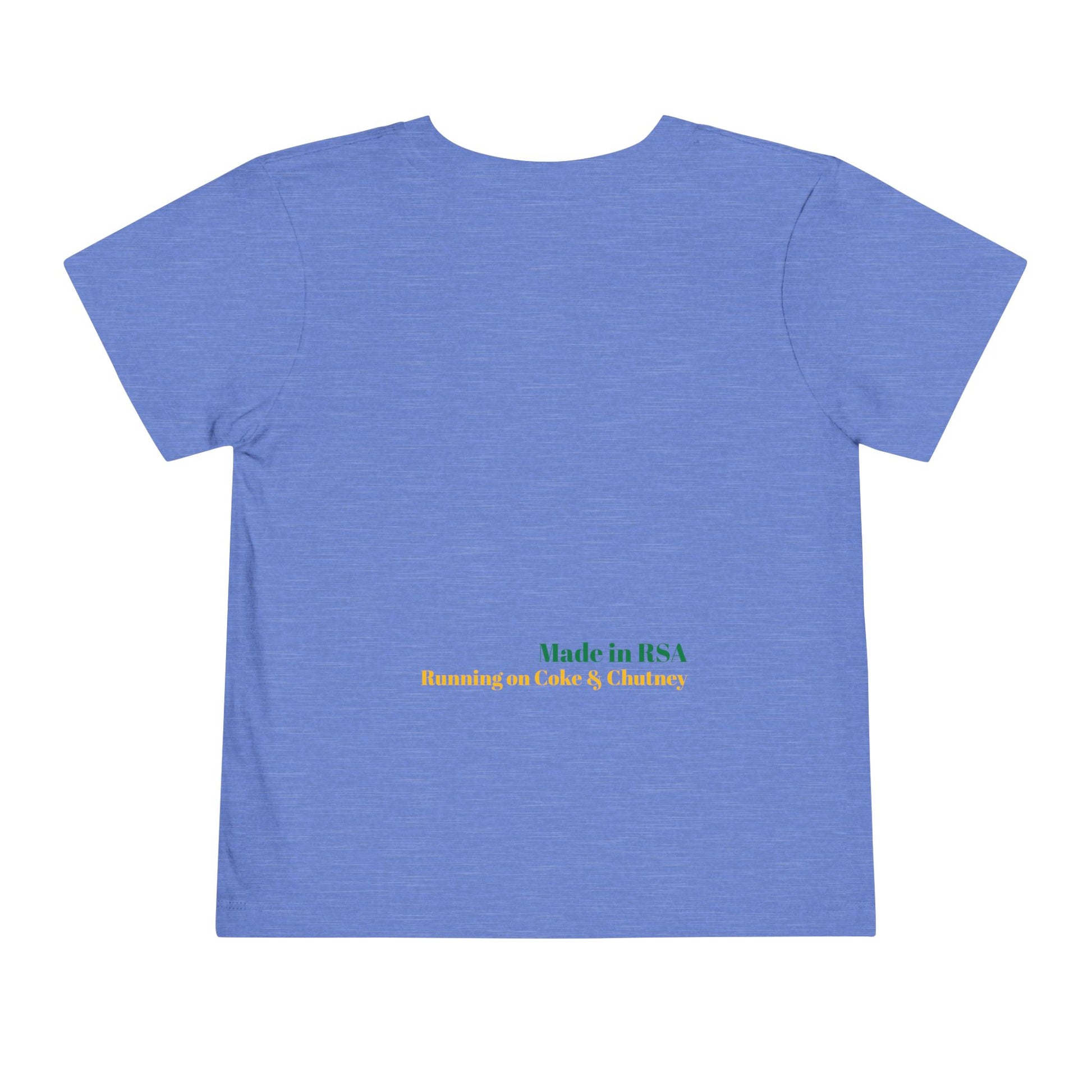 Bakgat Boytjie Toddler Tee – “Made in RSA, Running on Coke & Chutney” | Playful Short Sleeve Shirt for Little Legends